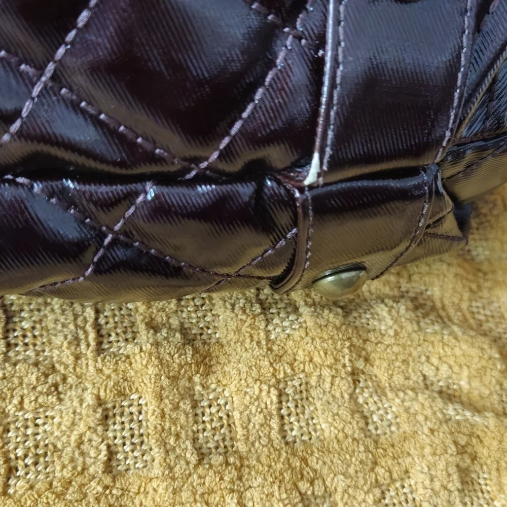Maxx New York Majestic Hobo Patent Faux Leather Dark Brown Quilted Shoulder Bag